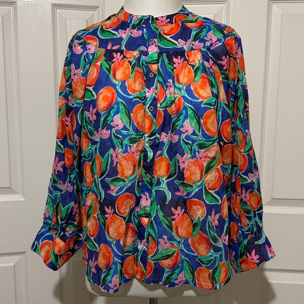 Grace Poole for Anthropologie Printed Blouse Floral Frutal Lightweight Cotton - Picture 2 of 7